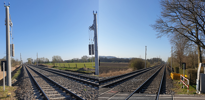 Fahrleistungsmaste zwischen Ravensburg und Niederbiegen auf dem Südbahn Bauabschnitt TEH 3